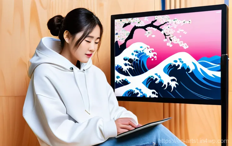 AI 아트의 문화적 차별성 - **Prompt:** A young East Asian artist, female, in her early 20s, wearing stylish and modest contempo...