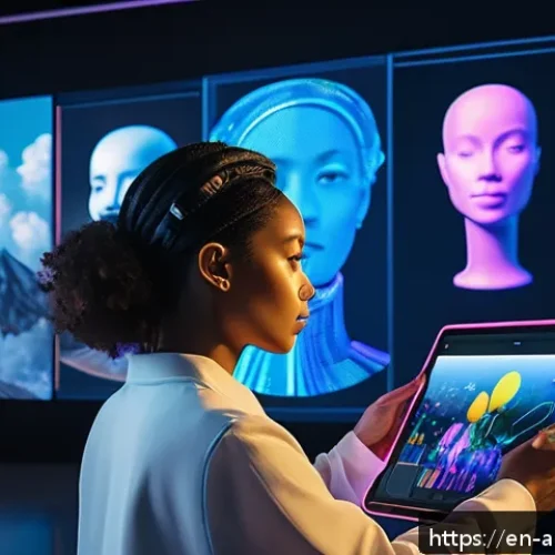 Home 31 인공지능 아트에 대한 대중의 인식 - A futuristic digital art studio scene showing a diverse group of artists collaborating with AI techn...