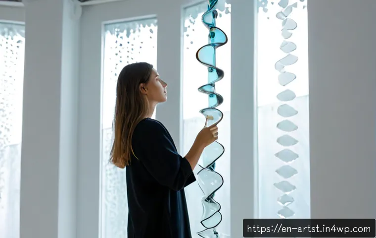 인공지능 아트의 실험적 접근 - Photorealistic experimental AI art studio, a creative researcher in casual modern clothing examining...